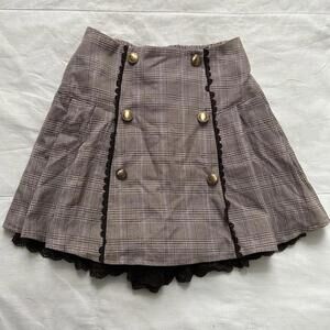 Axes Femme brown plaid skirt with brown lace trim bloomers and gold buttons
